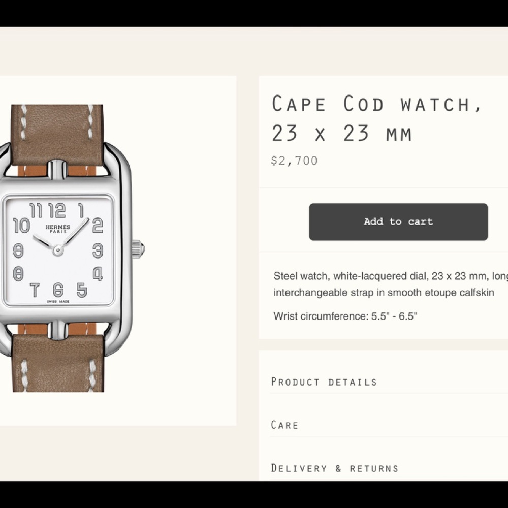Hermes 23mm cape cod single tour etoupe